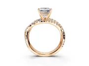 Solitaire Engagement Ring Setting for Princess Cut Center with Woven 3-Strand Pave Band and Prong Head in Rose Gold