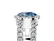 Halo Engagement Ring Setting for Fancy Blue Oval Center with Wide-Open Pave Split Shank and Prong Head in Platinum