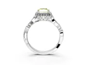 Halo Engagement Ring Setting for Fancy Yellow Radiant Cut Center with Leaf Motif Split Shank and Prong Head in Platinum