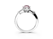 3 Stone Engagement Ring Setting for Fancy Pink Marquise Center with Channel Baguette Accents and Prong Head in Platinum