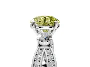 3 Stone Engagement Ring Setting for Fancy Yellow Round Cut Center with Pave Twist Band and Prong Head in Sterling Silver