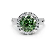 Halo Engagement Ring Setting for Fancy Green Round Cut Center with Square Band and Prong Head in Sterling Silver