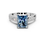 Solitaire Engagement Ring Setting for Fancy Blue Radiant Cut Center with Channel Band and Double Claw Prong Head in Platinum