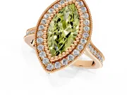 Halo Engagement Ring Setting for Fancy Yellow Marquise Center with Milgrain Frame, Pave Band and Prong Head in Rose Gold