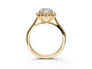 Starburst Halo Engagement Ring Setting for Cushion Cut Center with Thin Round-Wire Band and Prong Head in Yellow Gold