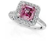 Halo Engagement Ring Setting for Fancy Pink Asscher Cut Center with Pave Accents, Heart Basket and Prong Head in Platinum