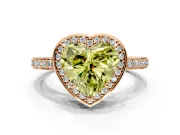 Halo Engagement Ring Setting for Fancy Yellow Heart-Shaped Center with Metal-Rimmed Halo, Pave Band and Prong Head in Rose Gold