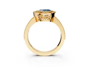 Halo Engagement Ring Setting for Fancy Blue Heart-Shaped Center with Milgrain Halo, Pave Band and Prong Head in Yellow Gold