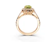 Double Halo Engagement Ring Setting for Fancy Yellow Radiant Cut Center with Narrow Pave Split Shank and Prong Head in Rose Gold