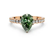 Solitaire Engagement Ring Setting for Fancy Green Pear-Shaped Center with Fine Pave Band and Claw Prong Head in Rose Gold