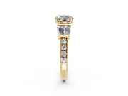 Channel-Set Engagement Ring Setting for Round Cut Center with Baguette Band and Prong Head in Yellow Gold