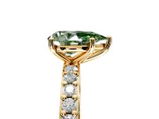 Solitaire Engagement Ring Setting for Fancy Green Pear-Shaped Center with Round Cut Pave Band and Prong Head in Yellow Gold