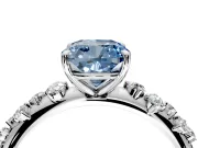 Cluster Engagement Ring Setting for Fancy Blue Cushion Cut Center with Round Cut Accent Band and Prong Head in Platinum