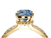Solitaire Engagement Ring Setting for Fancy Blue Cushion Cut Center with Raised Channel Band and Prong Head in Yellow Gold