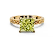 Solitaire Engagement Ring Setting for Fancy Yellow Princess Cut Center with Scrollwork Band and Prong Head in Yellow Gold