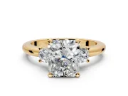 3 Stone Engagement Ring Setting for Radiant Cut Center with Wide Plain Band and Prong Head in Yellow Gold