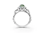 Halo Engagement Ring Setting for Fancy Green Marquise Center with Open Scroll Shoulders and Prong Head in Platinum