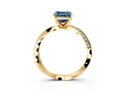 Side Accent Engagement Ring Setting for Fancy Blue Asscher Cut Center with Accent Shoulders and Prong Head in Yellow Gold