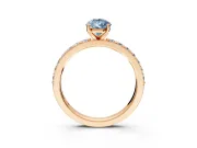 Solitaire Engagement Ring Setting for Fancy Blue Pear-Shaped Center with Round Cut Pave Band and Prong Head in Rose Gold