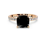 Solitaire Engagement Ring Setting for Fancy Black Cushion Cut Center with Fine Pave Narrow Band and Prong Head in Rose Gold