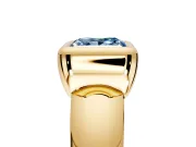 Solitaire Engagement Ring Setting for Fancy Blue Princess Cut Center with Wide Band and Bezel Head in Yellow Gold