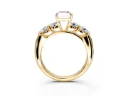 5 Stone Engagement Ring Setting for Fancy Pink Radiant Cut Center with Graduated Accents and Prong Head in Yellow Gold