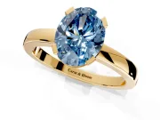 Solitaire Engagement Ring Setting for Fancy Blue Oval Center with Plain Band and Flat Tab Prong Head in Yellow Gold