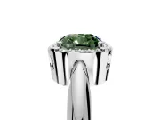 Halo Engagement Ring Setting for Fancy Green Cushion Cut Center with Tapered Plain Band and Prong Head in White Gold