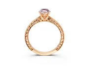 Solitaire Engagement Ring Setting for Fancy Pink Marquise Center with Engraved Milgrain Band and Prong Head in Rose Gold