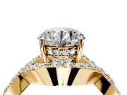 Halo Engagement Ring Setting for Round Cut Center with Pave Infinity Twist Band and Prong Head in Yellow Gold