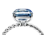 Solitaire Engagement Ring Setting for Fancy Blue Asscher Cut Center with Plain Twisted Rope Band and Prong Head in White Gold