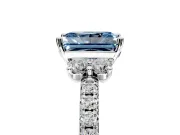 Paired Accent Engagement Ring Setting for Fancy Blue Radiant Cut Center with Pave Band and Prong Head in Platinum