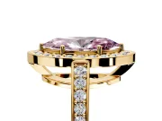 Bezel-Framed Halo Engagement Ring Setting for Fancy Pink Marquise Center with Pave Band and Prong Head in Yellow Gold