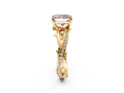 Solitaire Engagement Ring Setting for Fancy Pink Radiant Cut Center with Pave and Plain Crossover Band and Prong Head in Yellow Gold