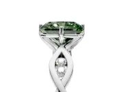 Solitaire Engagement Ring Setting for Fancy Green Radiant Cut Center with Accented Twist Band and Leaf Prong Head in Platinum