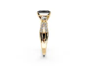 3 Stone Engagement Ring Setting for Fancy Black Radiant Cut Center with Pave Split Shank and Prong Head in Yellow Gold