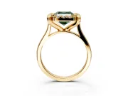 Single Halo Engagement Ring Setting for Fancy Green Asscher Cut Center with Corner Claws, Plain Band and Prong Head in Yellow Gold