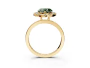 Halo Engagement Ring Setting for Fancy Green Heart-Shaped Center with Thin Plain Band and Prong Head in Yellow Gold