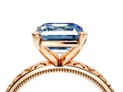 Solitaire Engagement Ring Setting for Fancy Blue Asscher Cut Center with XO Engraved Band and Prong Head in Rose Gold