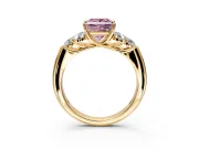 Cluster Engagement Ring Setting for Fancy Pink Princess Cut Center with Round Cut Accent Frame and Prong Head in Yellow Gold