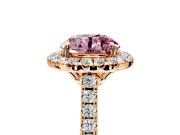Halo Engagement Ring Setting for Fancy Pink Round Cut Center with Raised Halo, Pave Band and Prong Head in Rose Gold