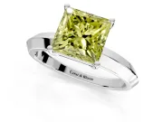 Solitaire Engagement Ring Setting for Fancy Yellow Princess Cut Center with Wide Knife Ridge Band and Prong Head in White Gold