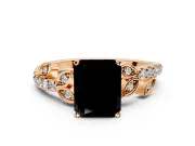 Leaf Motif Engagement Ring Setting for Fancy Black Radiant Cut Center with Pave Band and Prong Head in Rose Gold