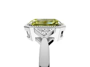 Cluster Engagement Ring Setting for Fancy Yellow Emerald Cut Center with Milgrain Shoulder Clusters and Prong Head in Platinum