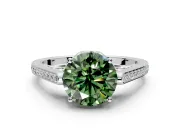 Cathedral Engagement Ring Setting for Fancy Green Round Cut Center with Antique-Style Pave Band and Prong Head in White Gold
