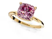 Minimalist Solitaire Engagement Ring Setting for Fancy Pink Cushion Cut Center with Thin Band and Prong Head in Yellow Gold