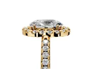 Pave Halo Engagement Ring Setting for Oval Center with Single Row Pave Band and Prong Head in Yellow Gold