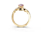 Solitaire Engagement Ring Setting for Fancy Pink Pear-Shaped Center with Pave Bypass Twist Band and Prong Head in Yellow Gold