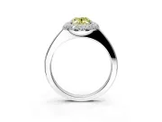 Halo Engagement Ring Setting for Fancy Yellow Oval Center with Plain Tapered Band and Prong Head in Sterling Silver