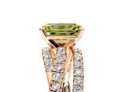 Solitaire Engagement Ring Setting for Fancy Yellow Emerald Cut Center with Woven 3-Strand Pave Band and Prong Head in Rose Gold